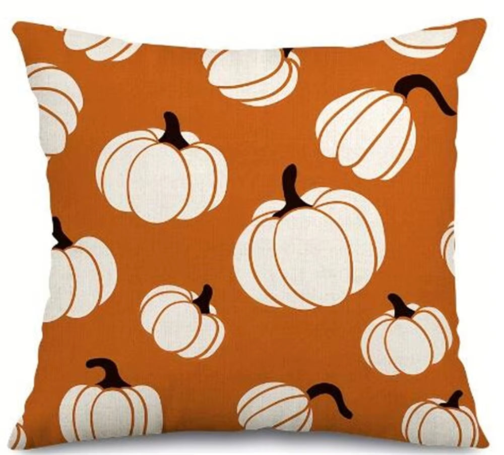 1Pc/4Pcs Vintage Fall Pillow Covers 18X18 Inch - Autumn Orange White Pumpkin Design for Christmas Thanksgiving