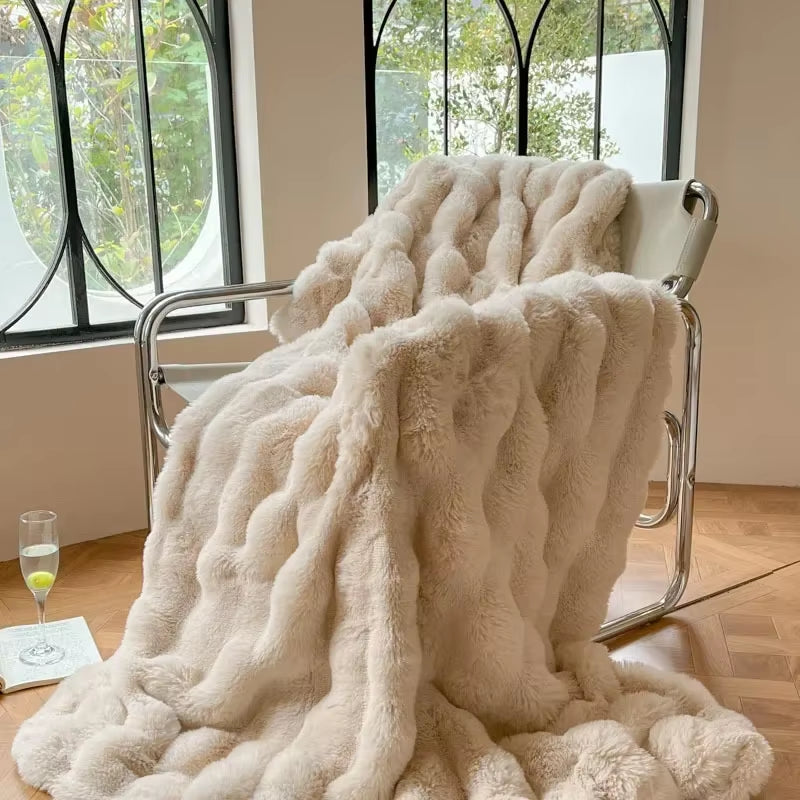 Winter Warm Faux Fur Blankets for Beds Luxury Super Soft Plush Blanket Sofa Cover Fluffy Throw Blanket Bedroom Couch Pillow Case