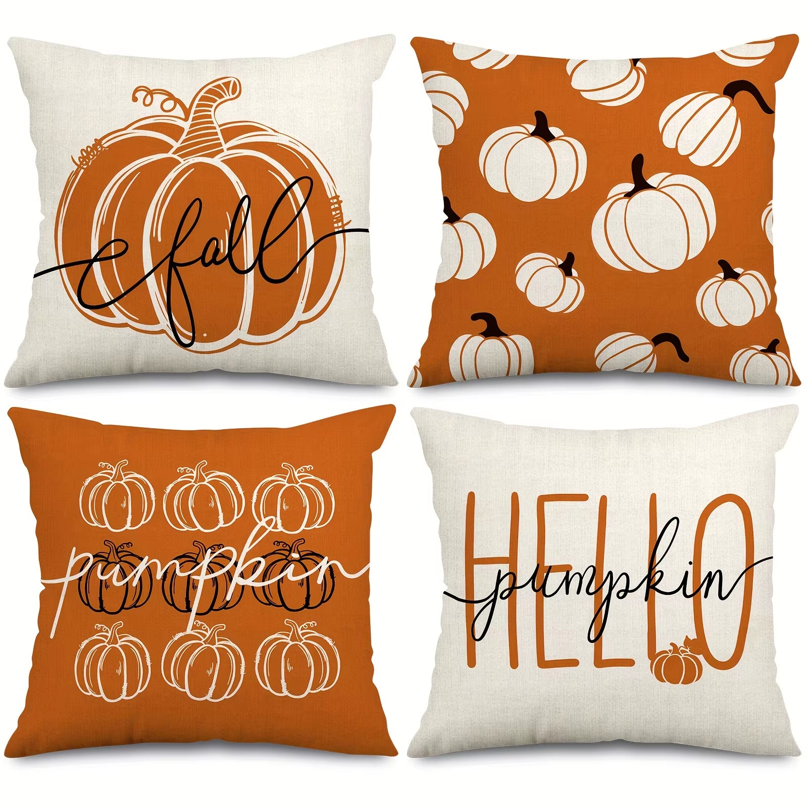 1Pc/4Pcs Vintage Fall Pillow Covers 18X18 Inch - Autumn Orange White Pumpkin Design for Christmas Thanksgiving