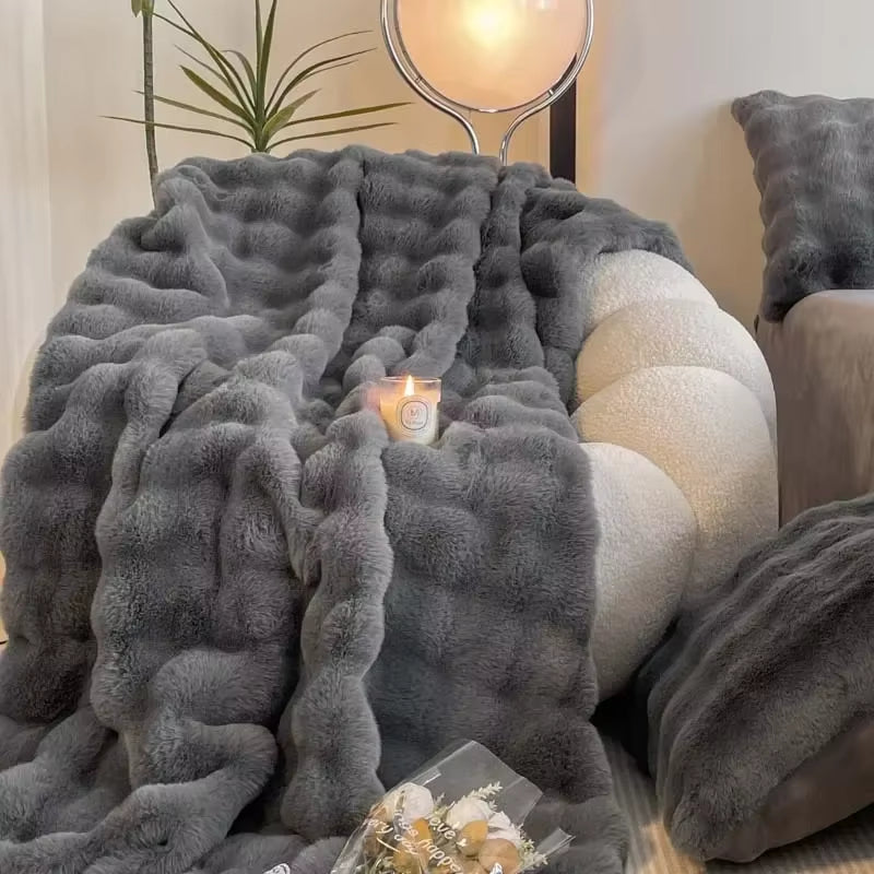 Winter Warm Faux Fur Blankets for Beds Luxury Super Soft Plush Blanket Sofa Cover Fluffy Throw Blanket Bedroom Couch Pillow Case