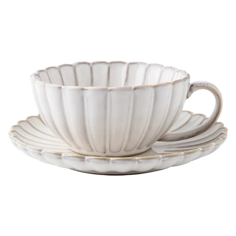 Ceramic Mug with Saucer Set, Drinkware, Coffee Cup, Original Breakfast Cups, Beautiful Tea Cups, Cute Mugs, 220Ml, 2Pcs, Set