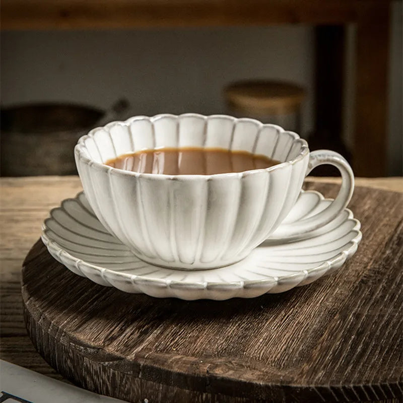 Ceramic Mug with Saucer Set, Drinkware, Coffee Cup, Original Breakfast Cups, Beautiful Tea Cups, Cute Mugs, 220Ml, 2Pcs, Set