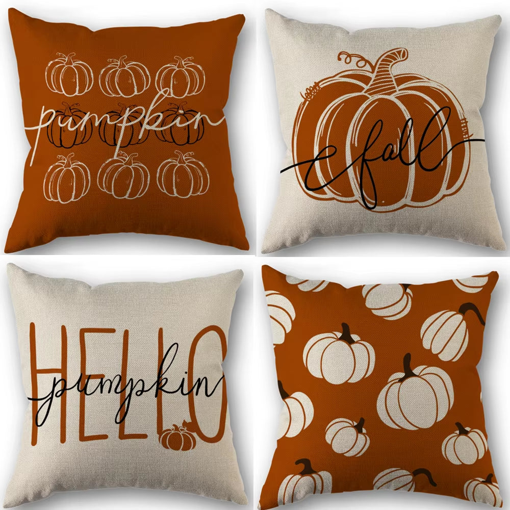 1Pc/4Pcs Vintage Fall Pillow Covers 18X18 Inch - Autumn Orange White Pumpkin Design for Christmas Thanksgiving