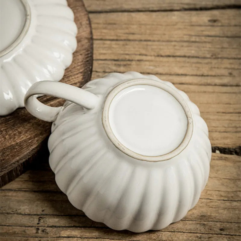 Ceramic Mug with Saucer Set, Drinkware, Coffee Cup, Original Breakfast Cups, Beautiful Tea Cups, Cute Mugs, 220Ml, 2Pcs, Set