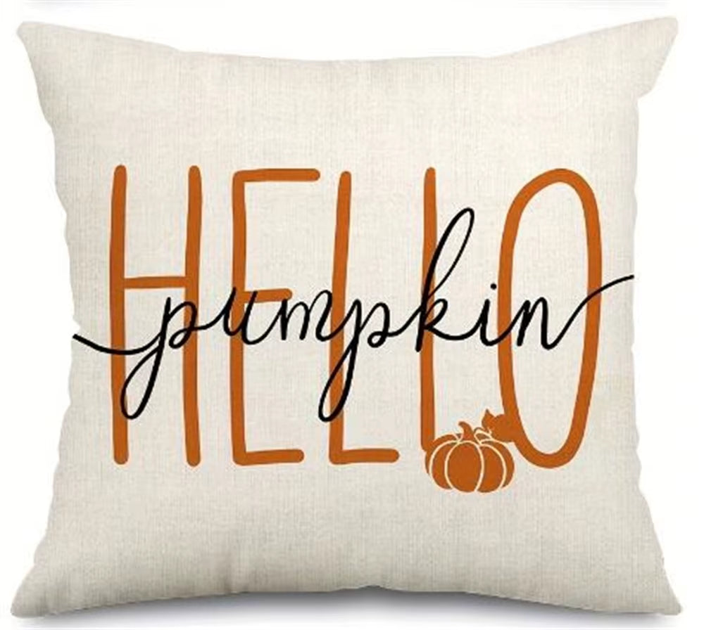 1Pc/4Pcs Vintage Fall Pillow Covers 18X18 Inch - Autumn Orange White Pumpkin Design for Christmas Thanksgiving