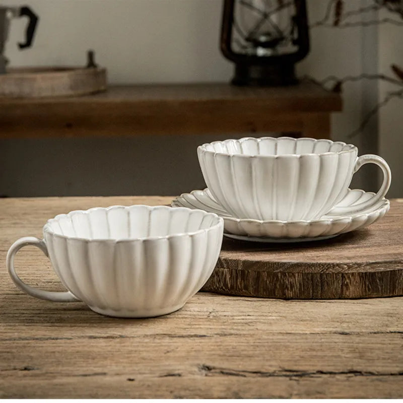 Ceramic Mug with Saucer Set, Drinkware, Coffee Cup, Original Breakfast Cups, Beautiful Tea Cups, Cute Mugs, 220Ml, 2Pcs, Set
